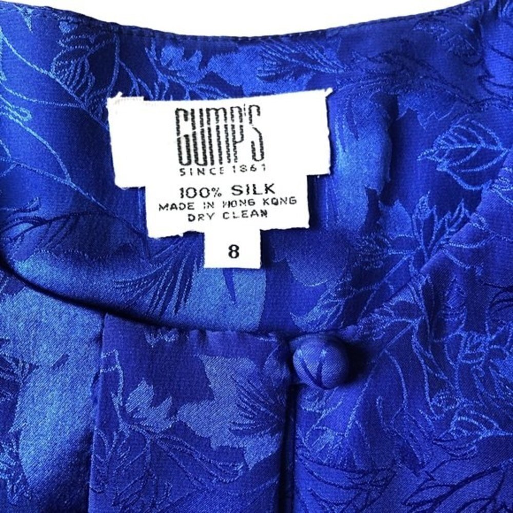 Gumps Silk Dress Vintage 80s Blue Floral Shirtdress - Picture 9 of 15
